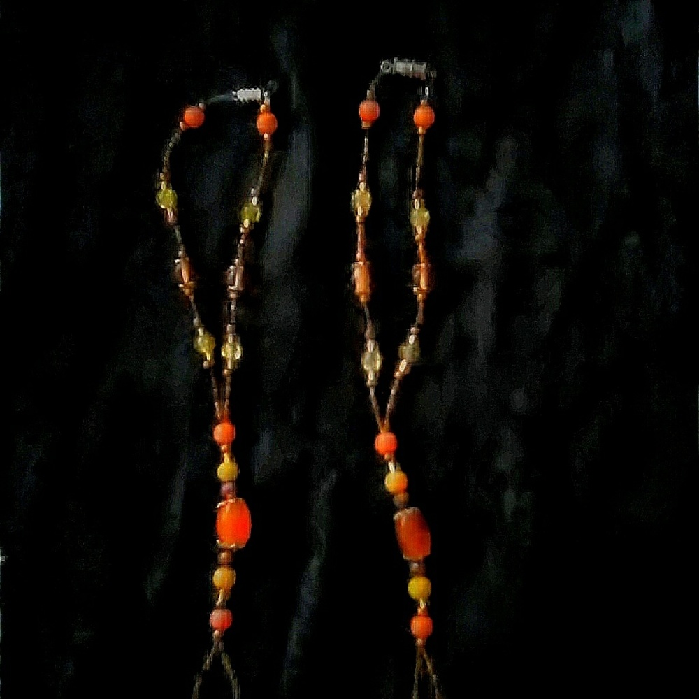 Orange and brown glass beaded ankle toe bracelets